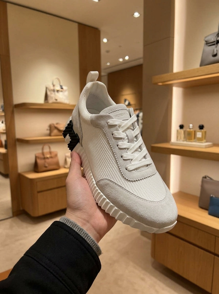 Hermès Bouncing Gris Nuage Mesh & Suede Trainers