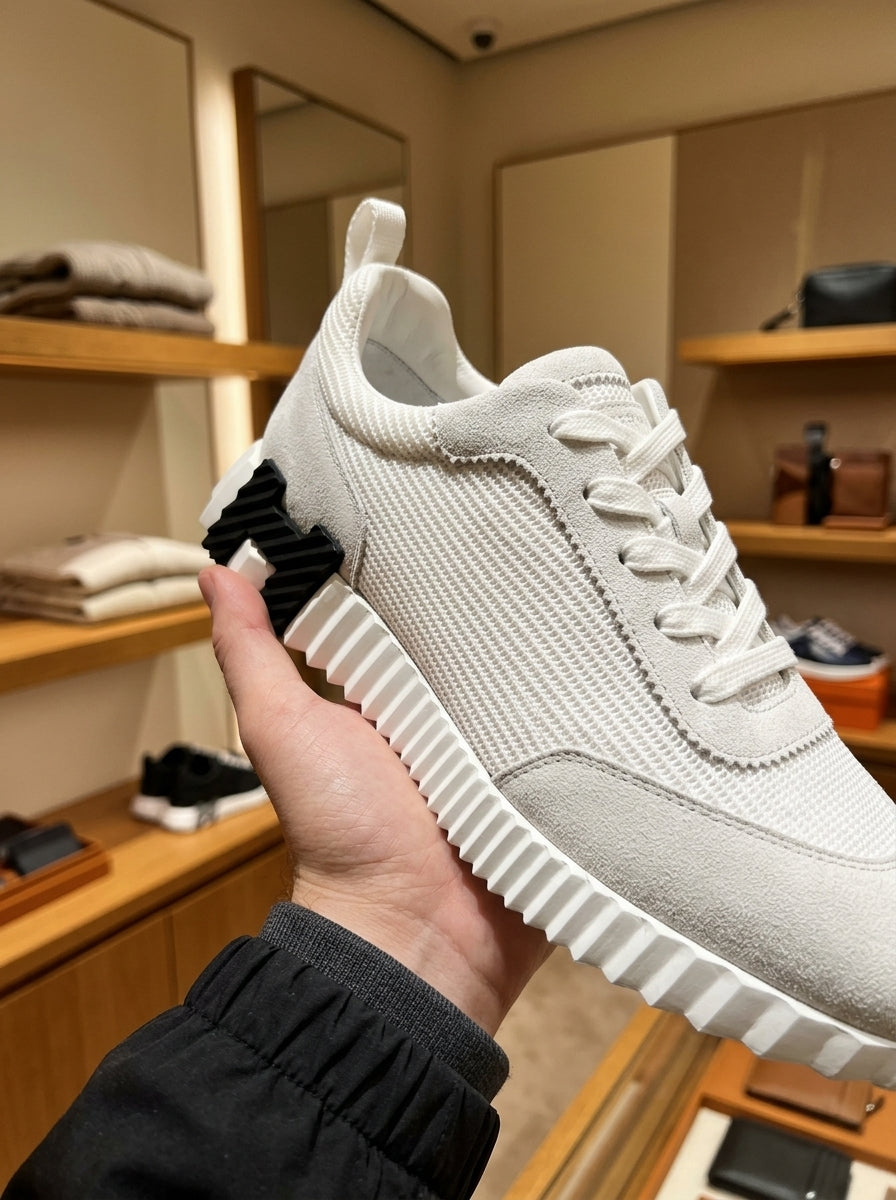 Hermès Bouncing Gris Nuage Mesh & Suede Trainers