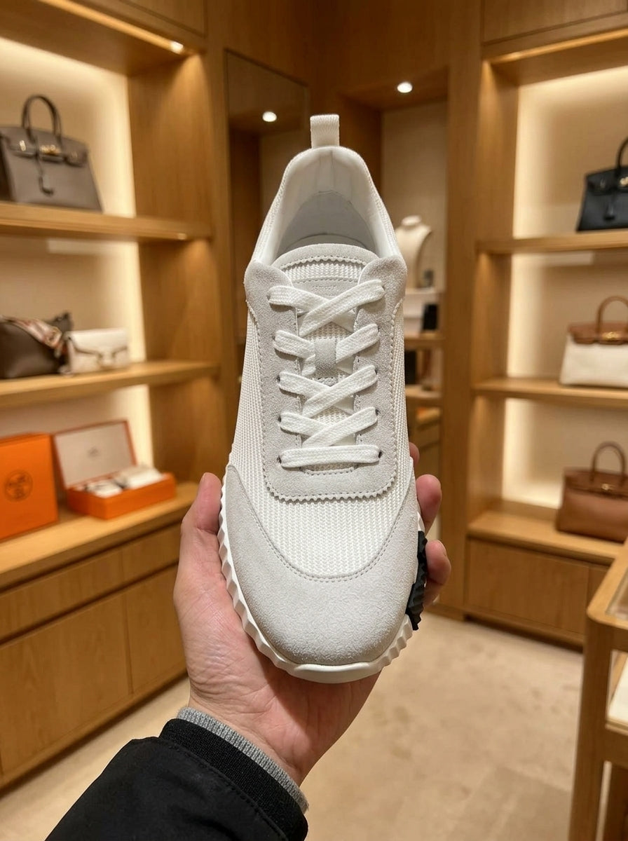 Hermès Bouncing Gris Nuage Mesh & Suede Trainers