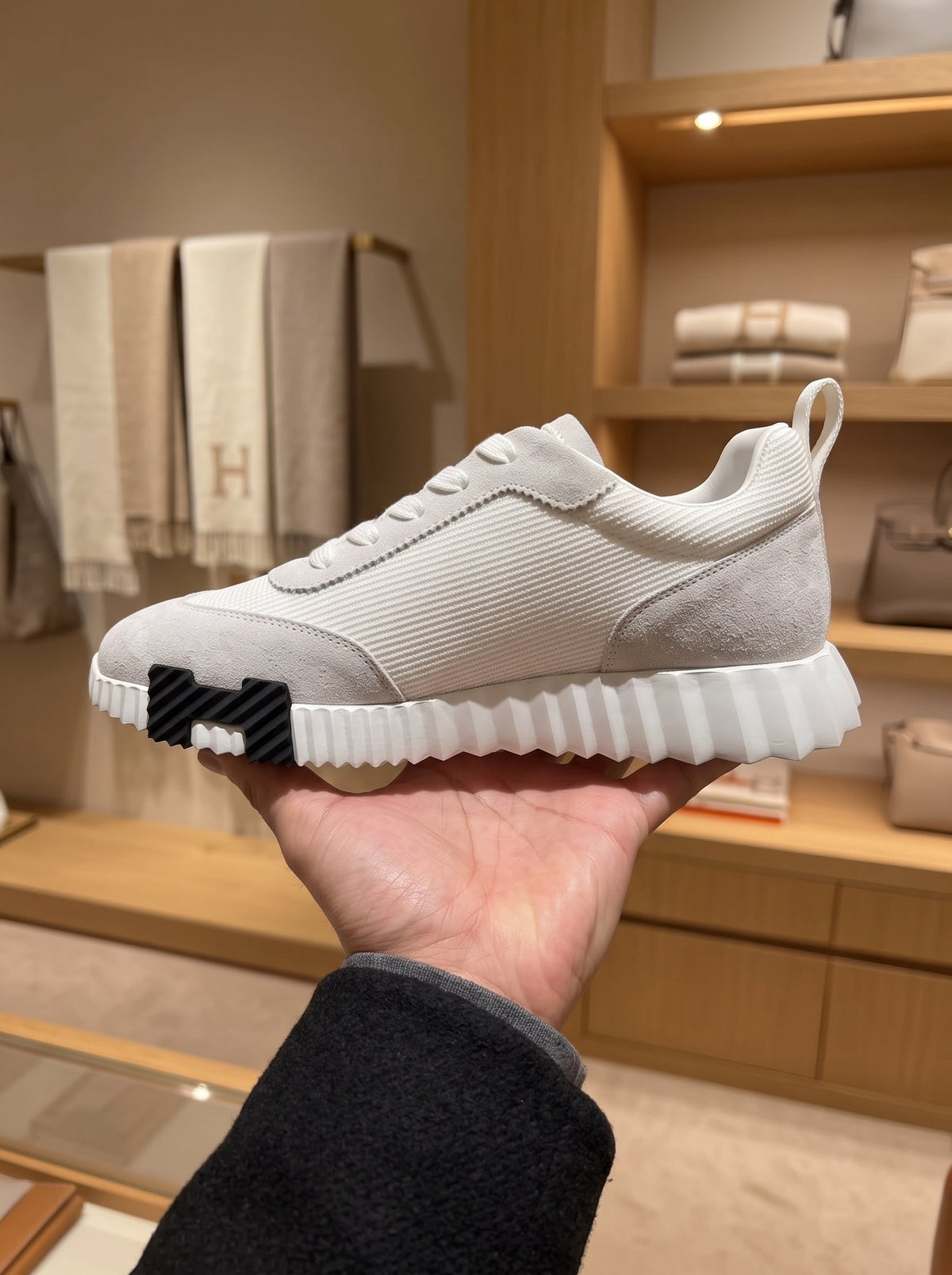 Hermès Bouncing Gris Nuage Mesh & Suede Trainers