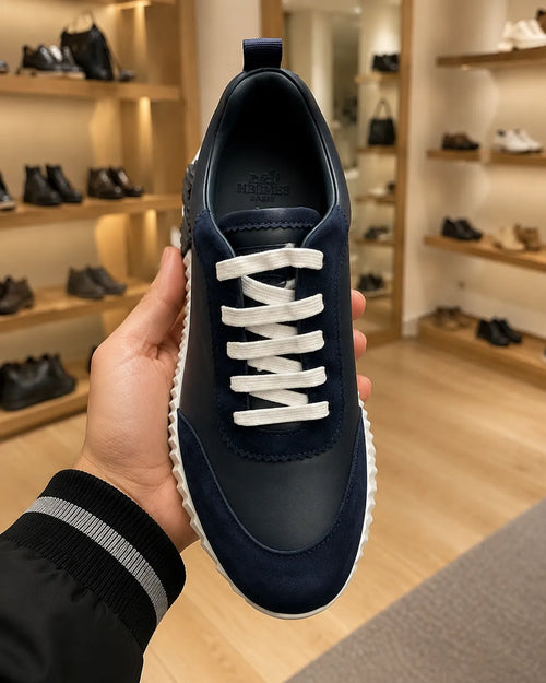 Hermes Bouncing Sneaker | Navy & Black Lace-Up Trainers