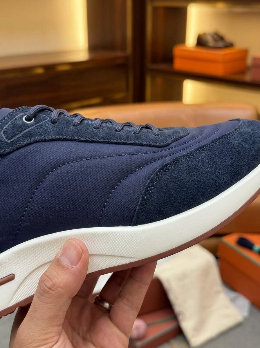 Loro Piana Week End Walk Navy Suede & Fabric Trainers