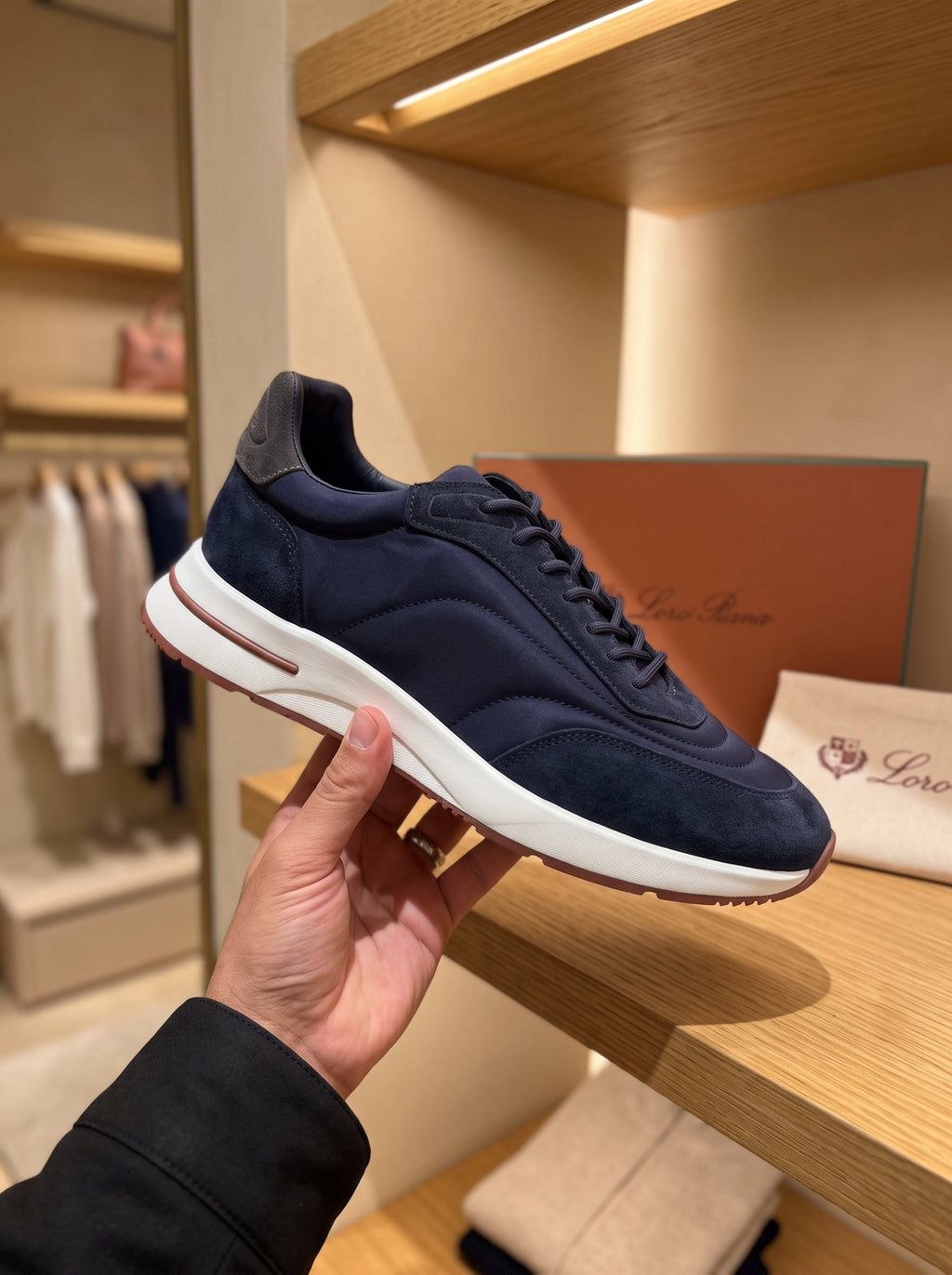 Loro Piana Navy Low-Top Trainers – White Sole