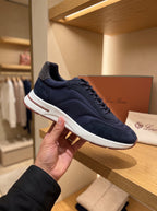 Loro Piana Navy Low-Top Trainers – White Sole