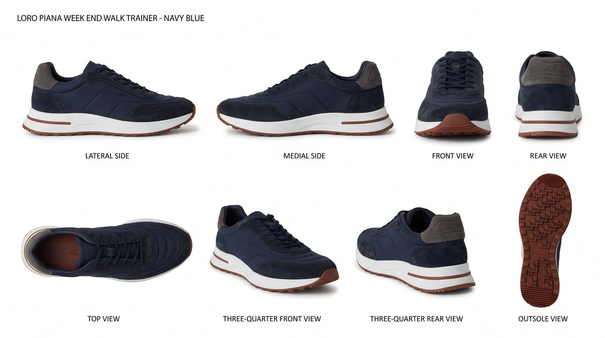 Loro Piana Navy Low-Top Trainers – White Sole