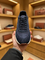 Loro Piana Navy Low-Top Trainers – White Sole