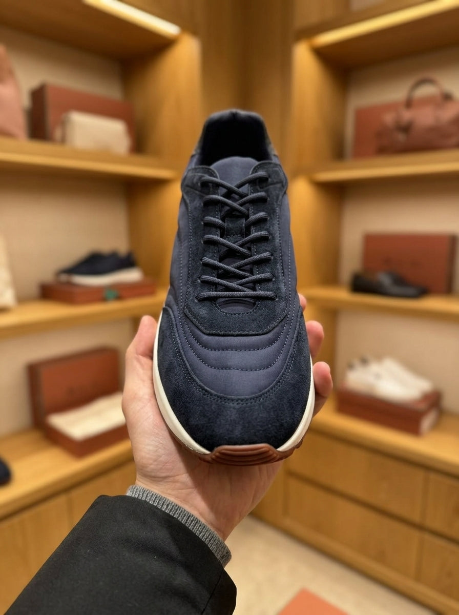 Loro Piana Navy Low-Top Trainers – White Sole