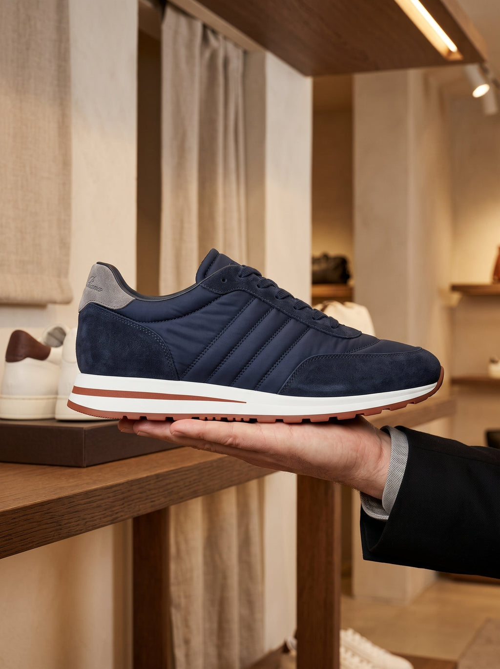 Loro Piana Navy Low-Top Trainers – White Sole
