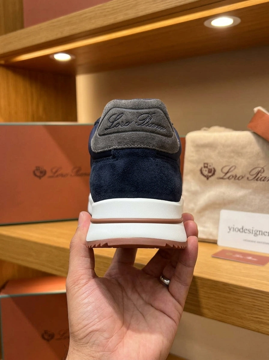 Loro Piana Week End Walk Navy Suede & Fabric Trainers