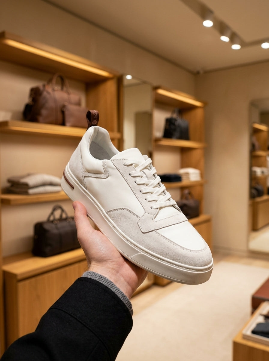 Loro Piana Cream & Grey Low-Top Trainers