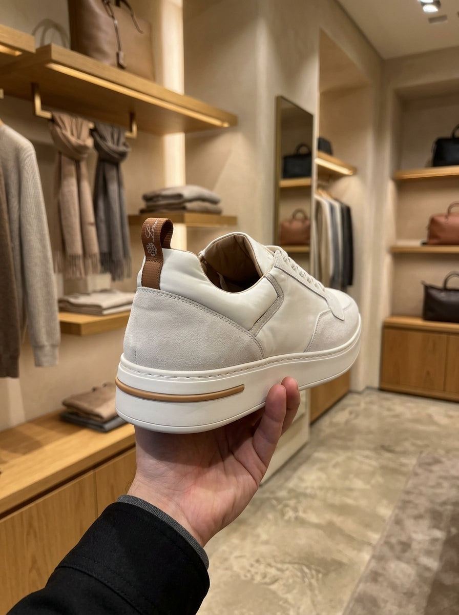 Loro Piana Cream & Grey Low-Top Trainers
