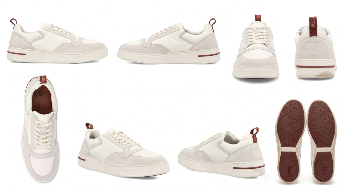 Loro Piana Cream & Grey Low-Top Trainers