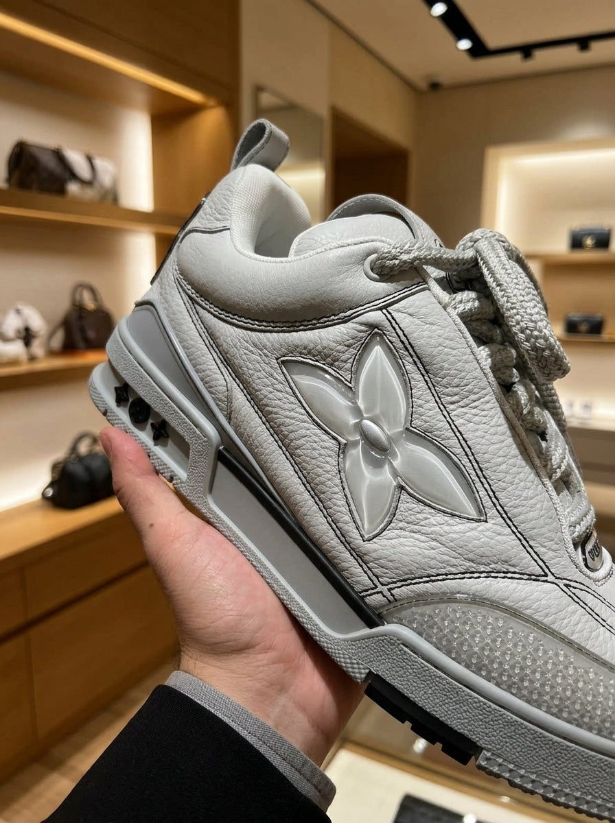 Louis Vuitton White & Grey Low-Top Trainers