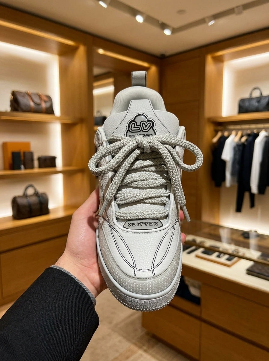 Louis Vuitton White & Grey Low-Top Trainers