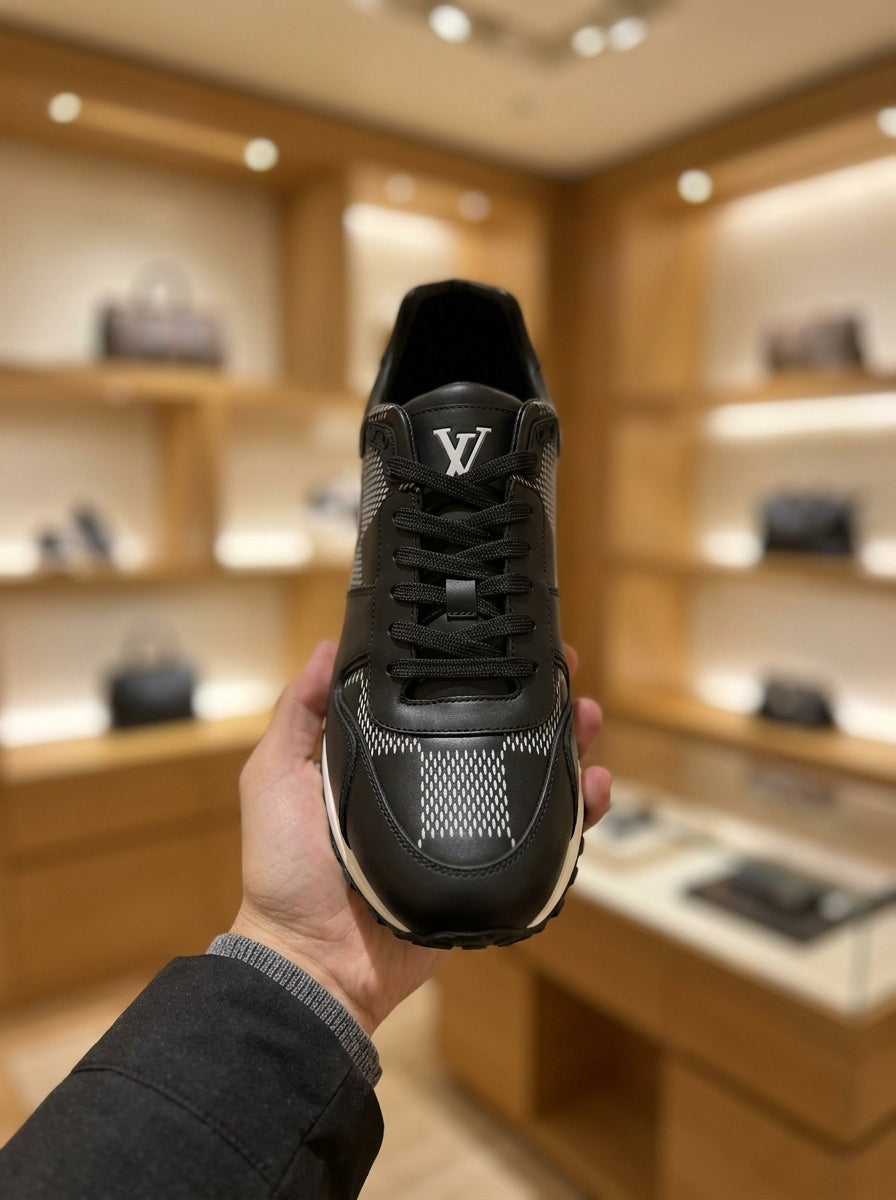 Louis Vuitton Run Away Black Damier Leather Trainers