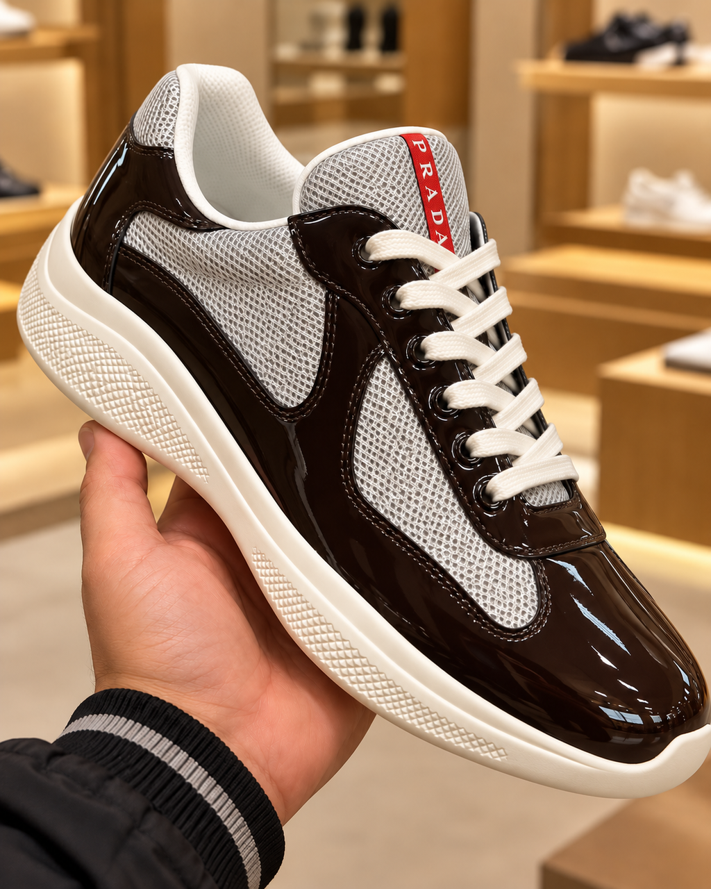 Prada America's Cup Brown & Silver Trainers