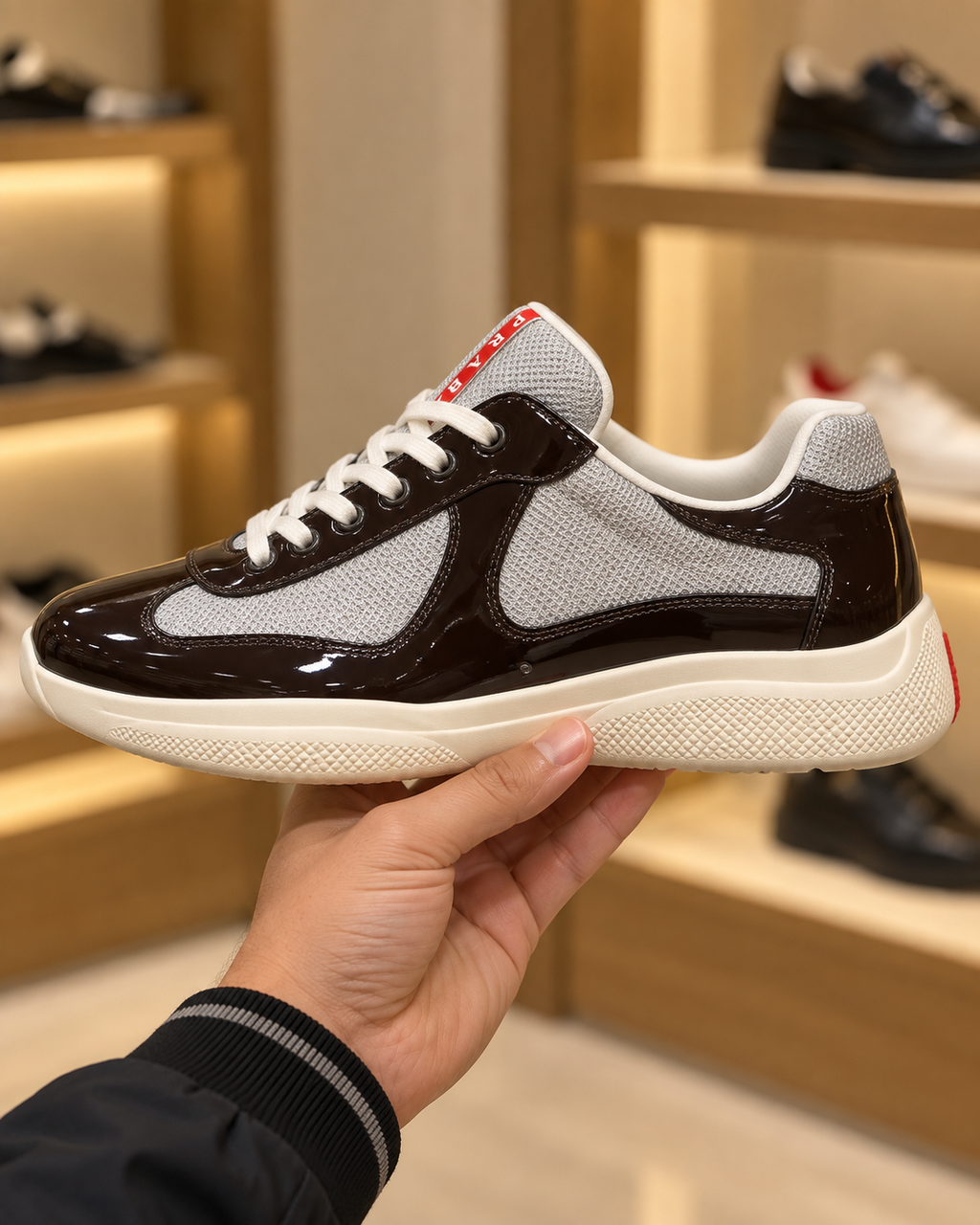 Prada America's Cup Brown & Silver Trainers