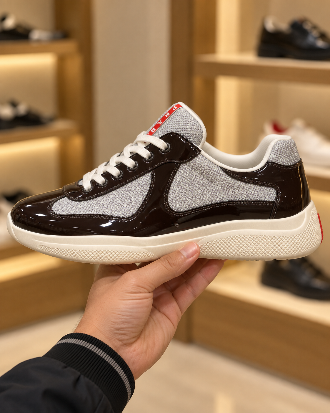 Prada America's Cup Brown & Silver Trainers