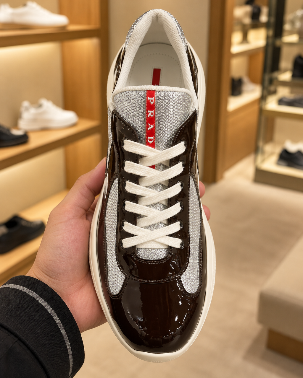 Prada America's Cup Brown & Silver Trainers