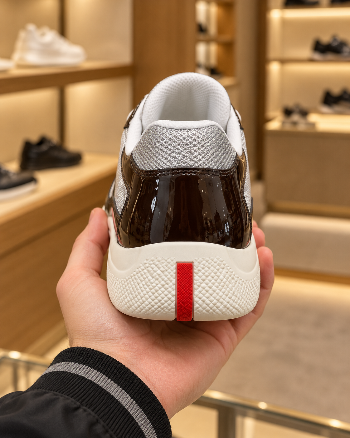 Prada America's Cup Brown & Silver Trainers