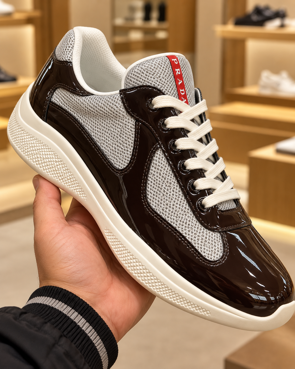 Prada America's Cup Brown & Silver Trainers