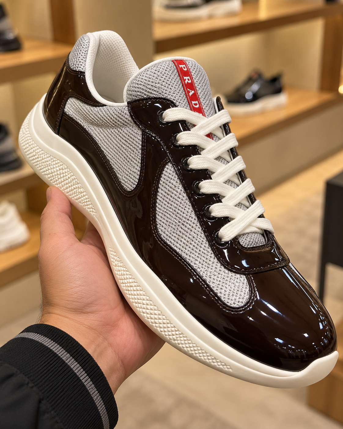 Prada America's Cup Brown & Silver Trainers