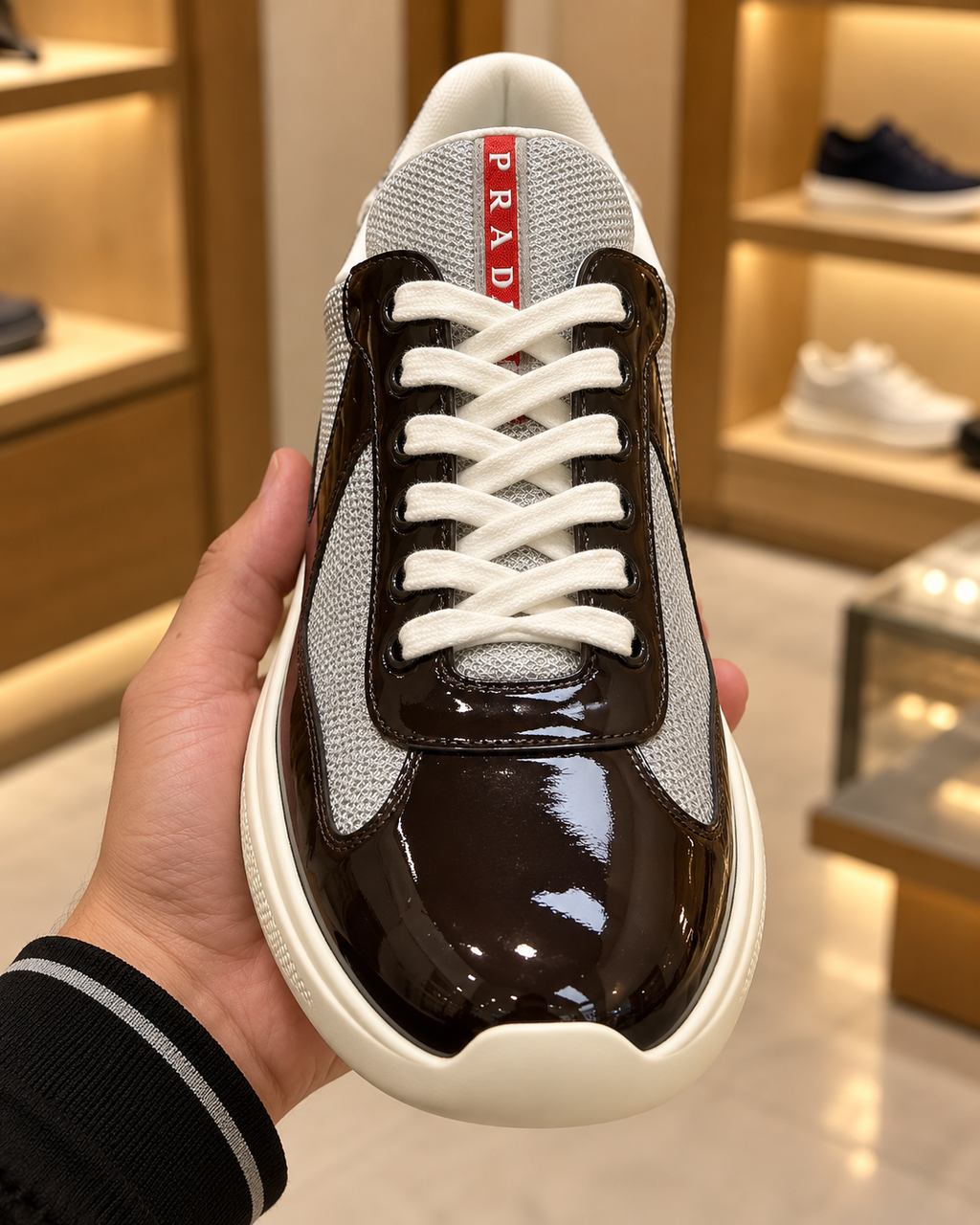 Prada America's Cup Brown & Silver Trainers