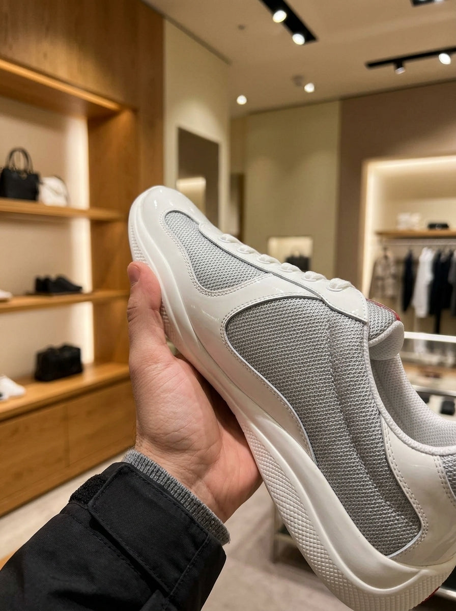 Prada America’s Cup White/Silver Patent Leather Trainers