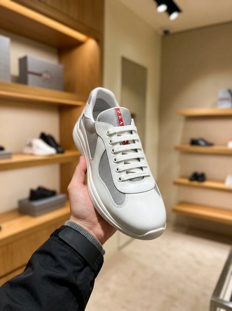 Prada America’s Cup White/Silver Patent Leather Trainers