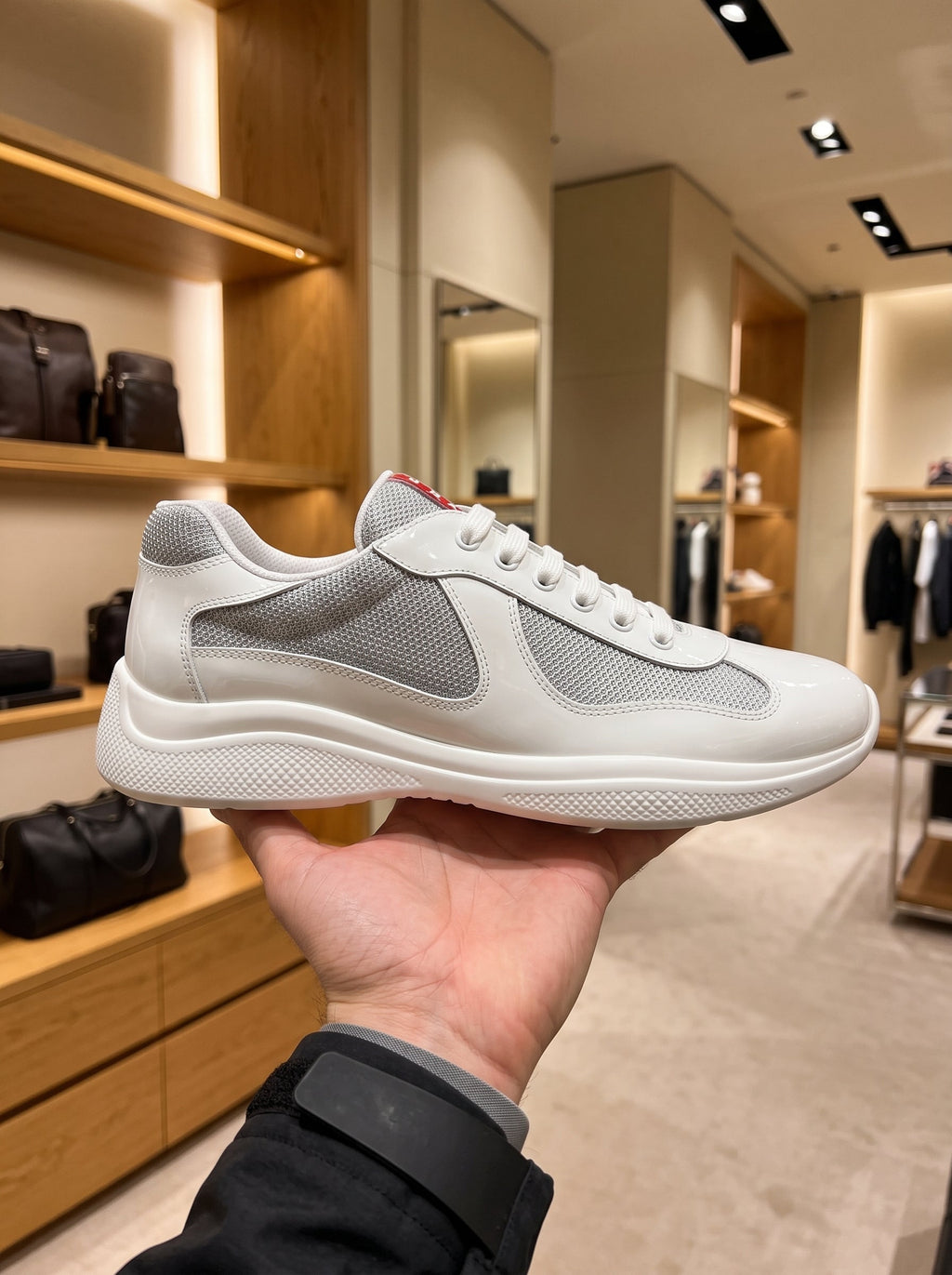 Prada America’s Cup White/Silver Patent Leather Trainers