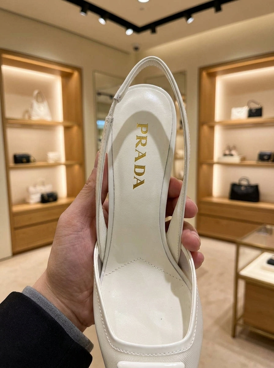 Prada White Mesh Slingback Pumps
