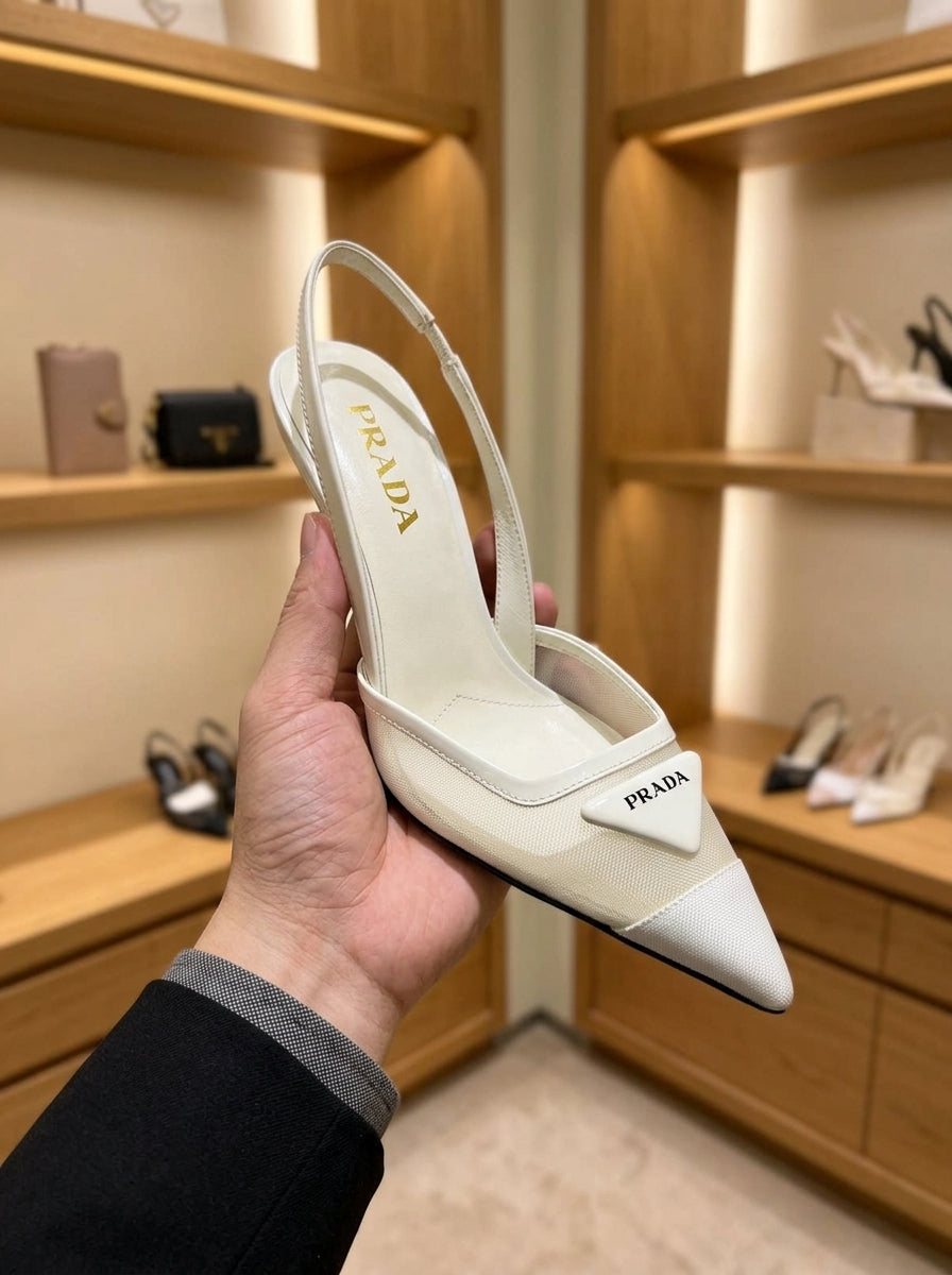 Prada Mesh Slingback Pumps in Travertine Stone