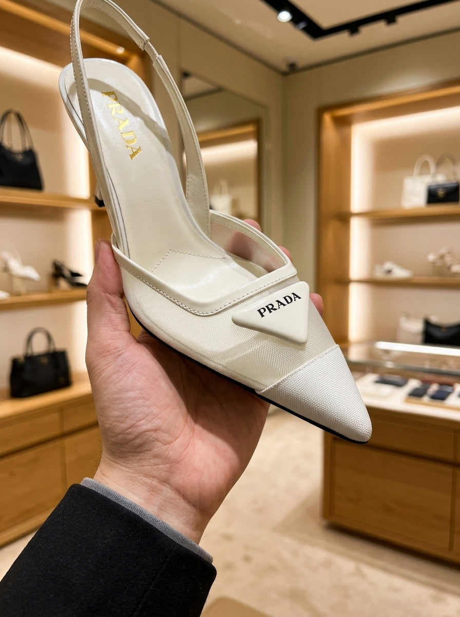 Prada Mesh Slingback Pumps in Travertine Stone