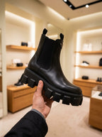 Prada Monolith Black Brushed Leather Chelsea Boots