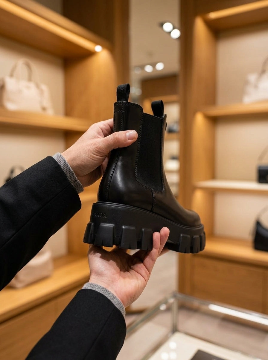 Prada Monolith Black Chelsea Boots