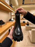 Prada Monolith Black Brushed Leather Chelsea Boots