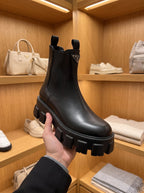 Prada Monolith Black Brushed Leather Chelsea Boots