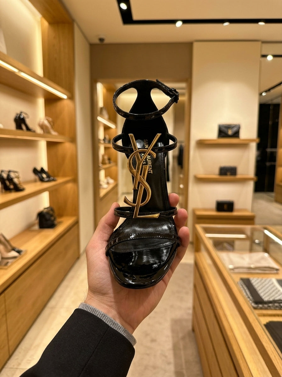 Saint Laurent Cassandra Black Patent Leather Sandals