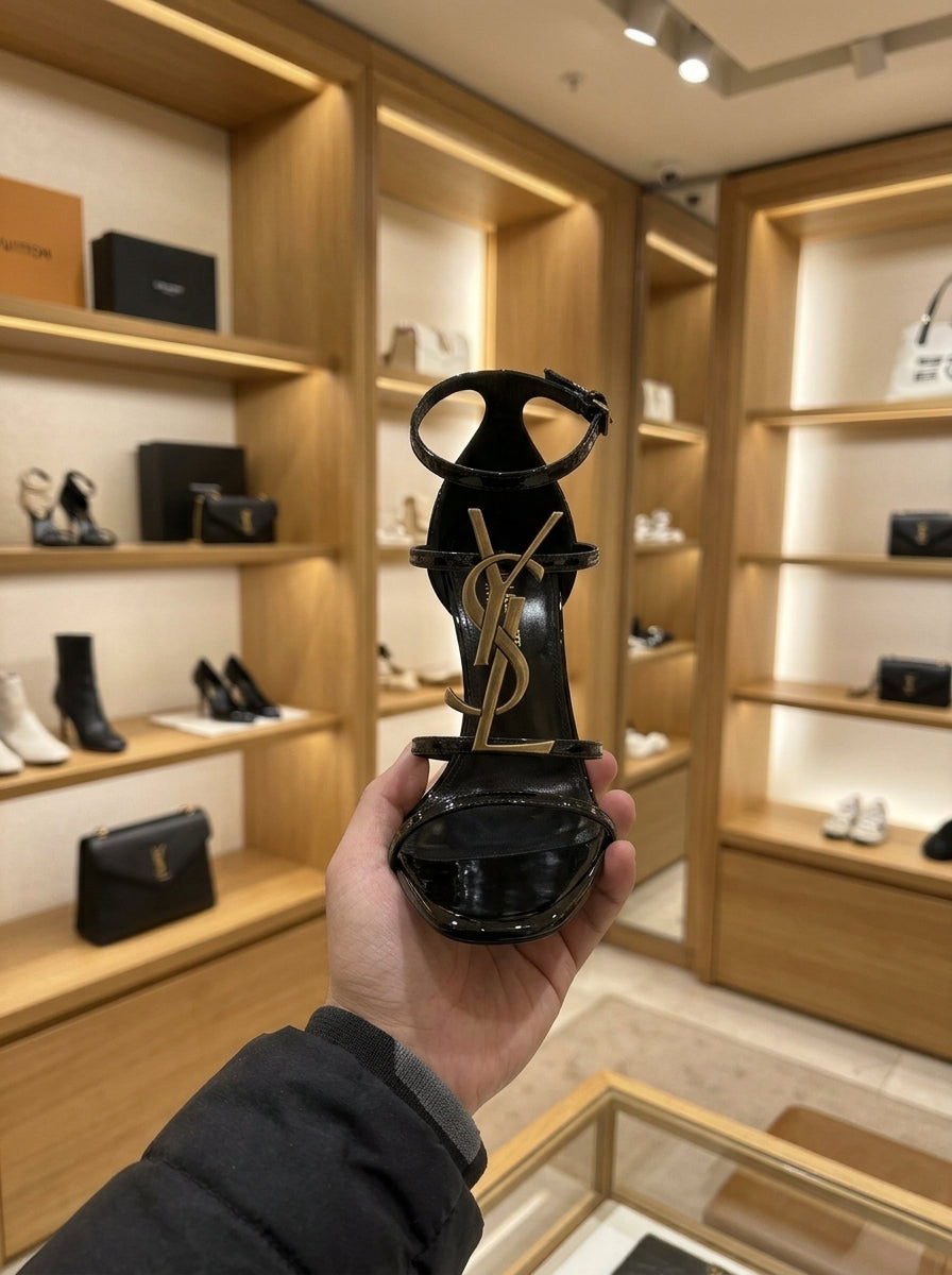 Saint Laurent Cassandra Black Patent Leather Sandals