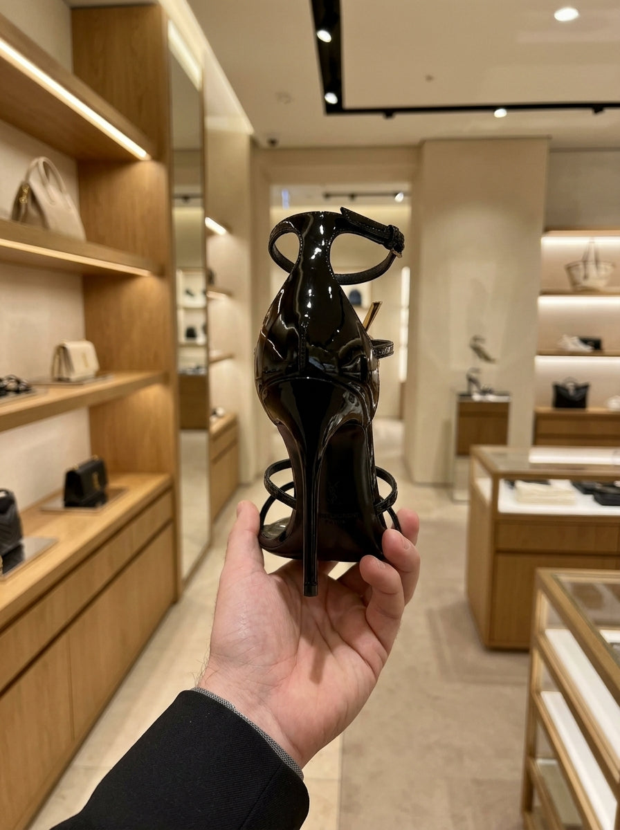 Saint Laurent Cassandra Black Patent Leather Sandals
