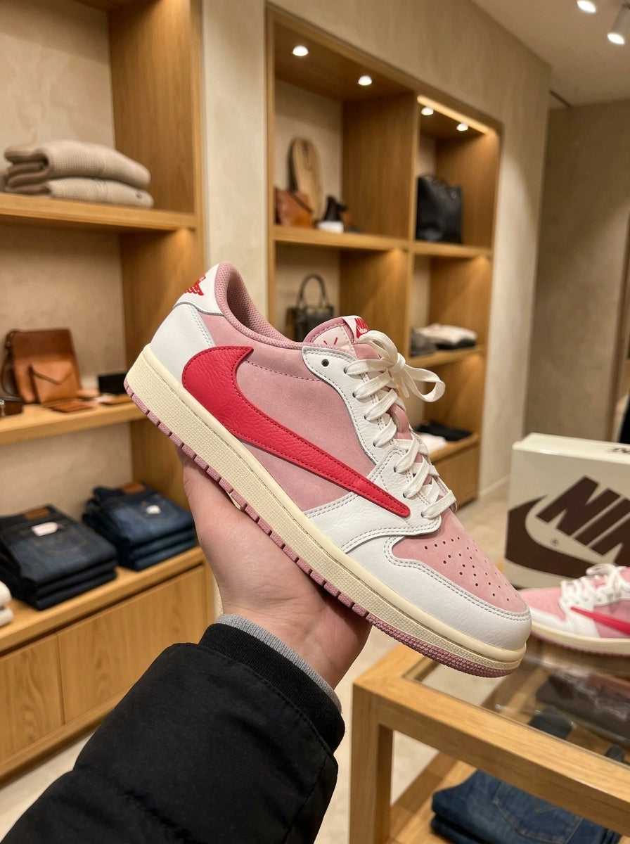Nike x Travis Scott Air Jordan 1 Low Shy Pink & Tropical Pink Trainers