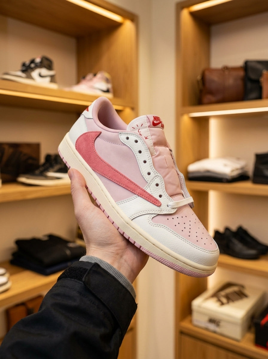 Travis Scott x Air Jordan 1 Low Sail/Tropical Pink Trainers