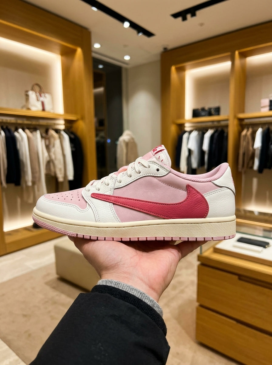 Travis Scott x Air Jordan 1 Low Sail/Tropical Pink Trainers