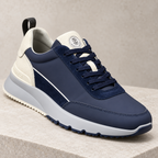 Brunello Cucinelli navy and cream suede runner trainers editorial view
