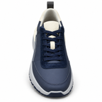 Brunello Cucinelli navy and cream suede runner trainers front view