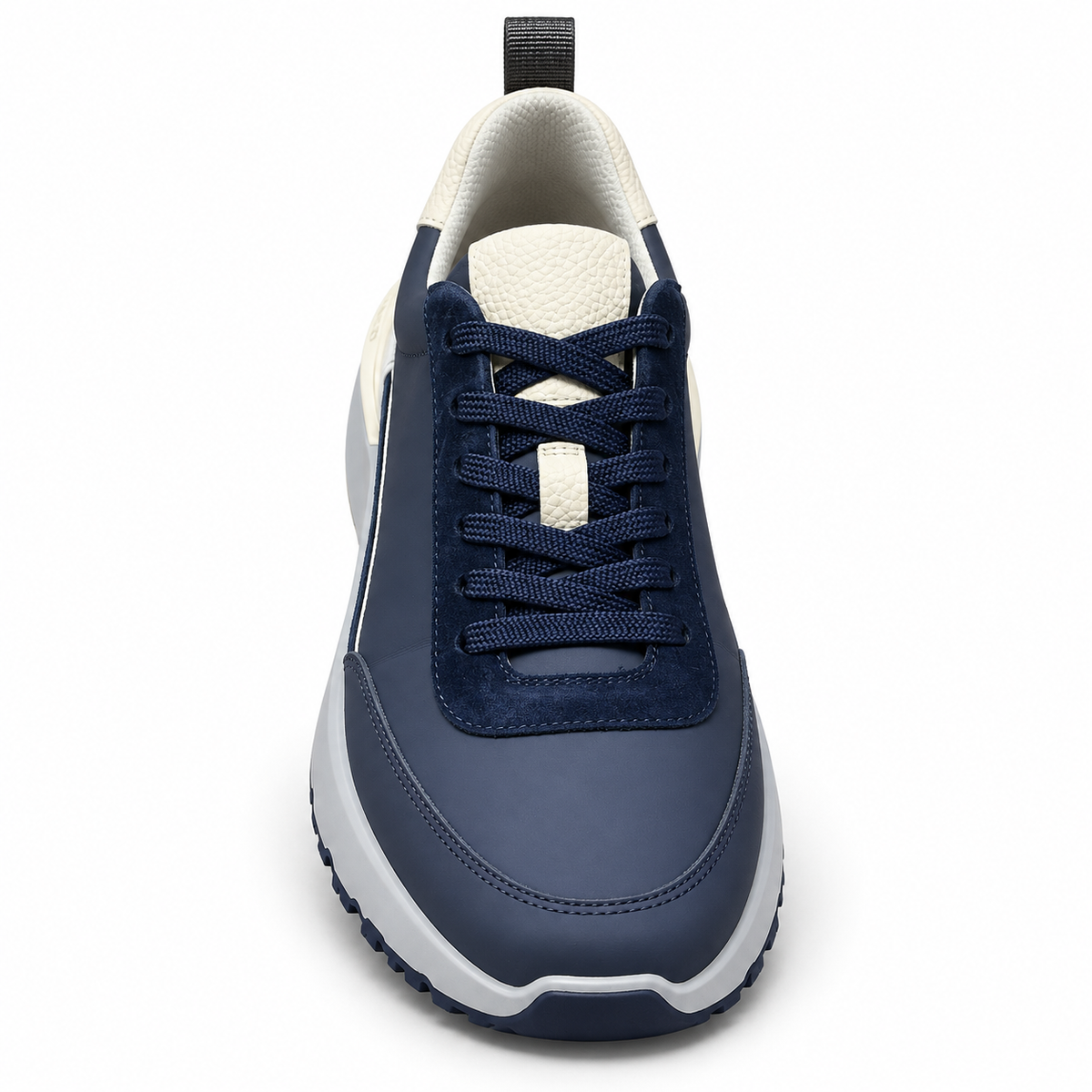 Brunello Cucinelli navy and cream suede runner trainers front view