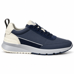 Brunello Cucinelli navy and cream suede runner trainers side profile view