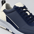 Brunello Cucinelli navy and cream suede runner trainers suede detail view
