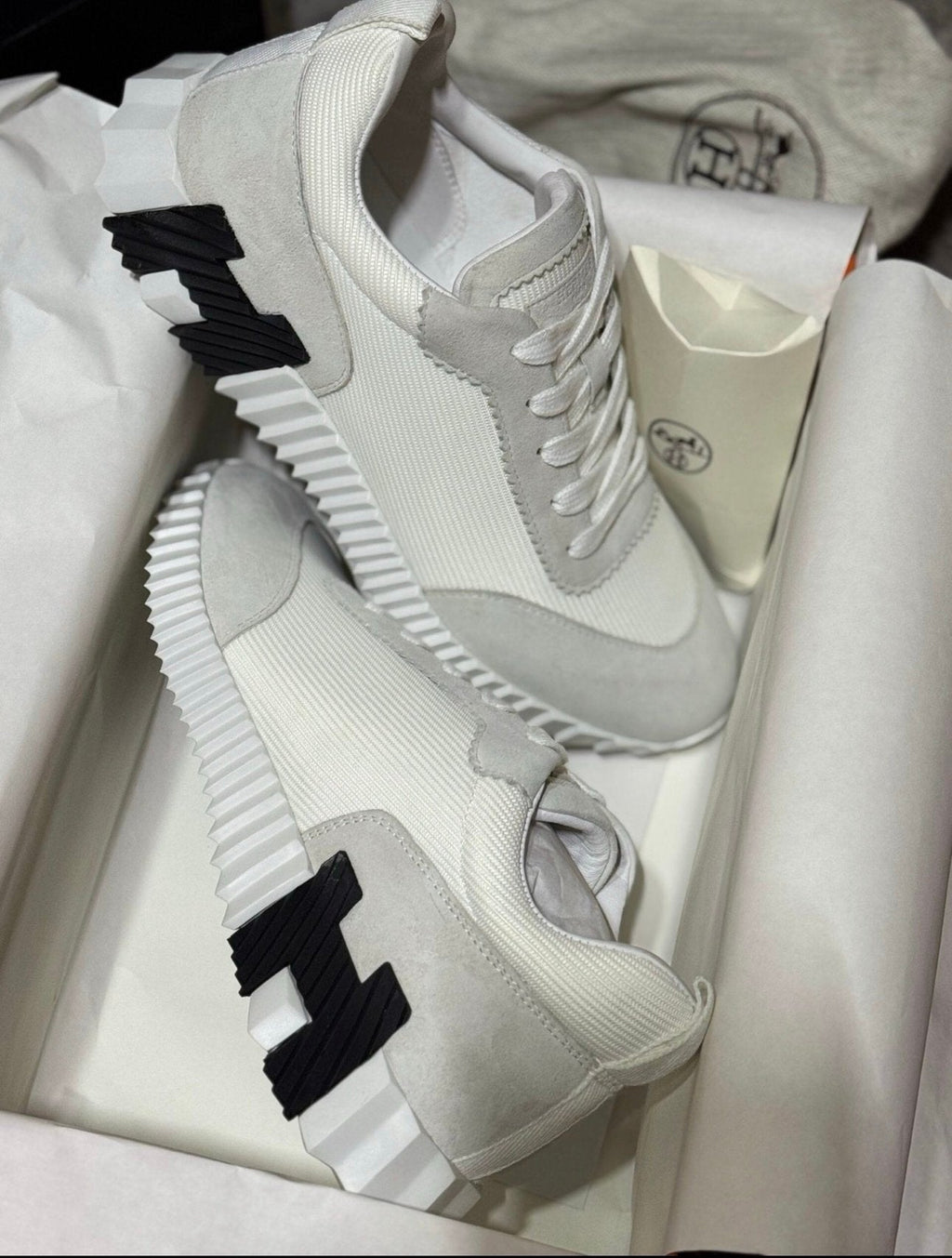 Hermès Bouncing Gris Nuage Mesh & Suede Trainers