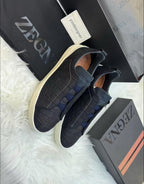 ZEGNA Triple Stitch Navy Alligator Leather Trainers